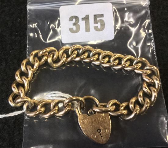 9ct gold curb-link bracelet, padlock clasp